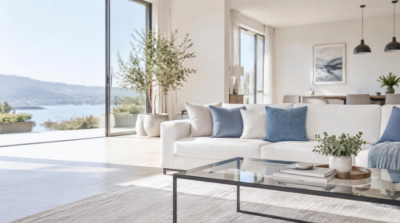 Bright, spotless living room maintained by Neo Cleaning in Edmonton